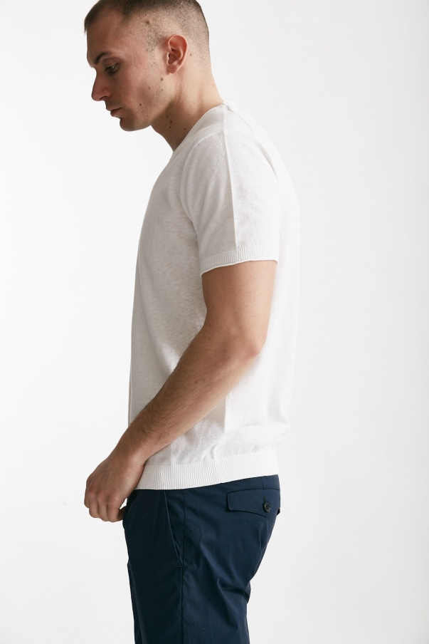 T shirt in maglia cotone e lino bianco 
