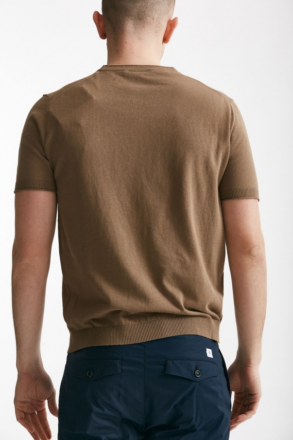 T shirt in cotone e lino cammello
