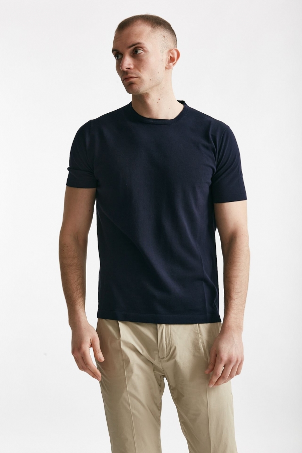 T shirt in maglia cotone blu 