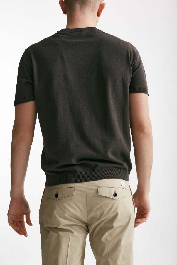 T shirt in maglia cotone e lino marrone 
