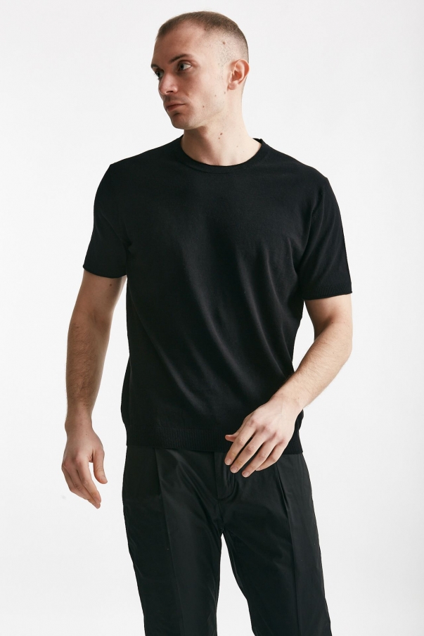T shirt in maglia cotone e lino nero 