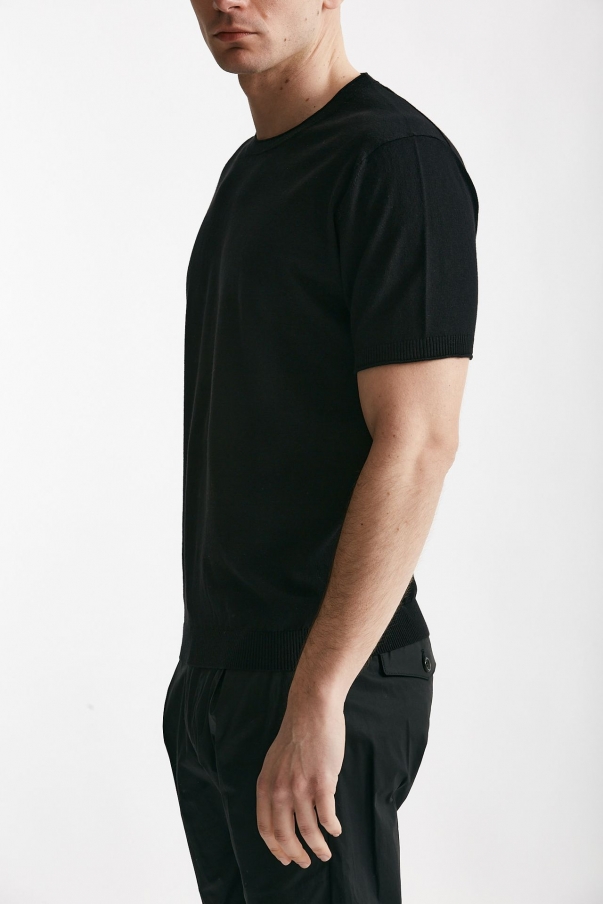 T shirt in maglia cotone e lino nero 