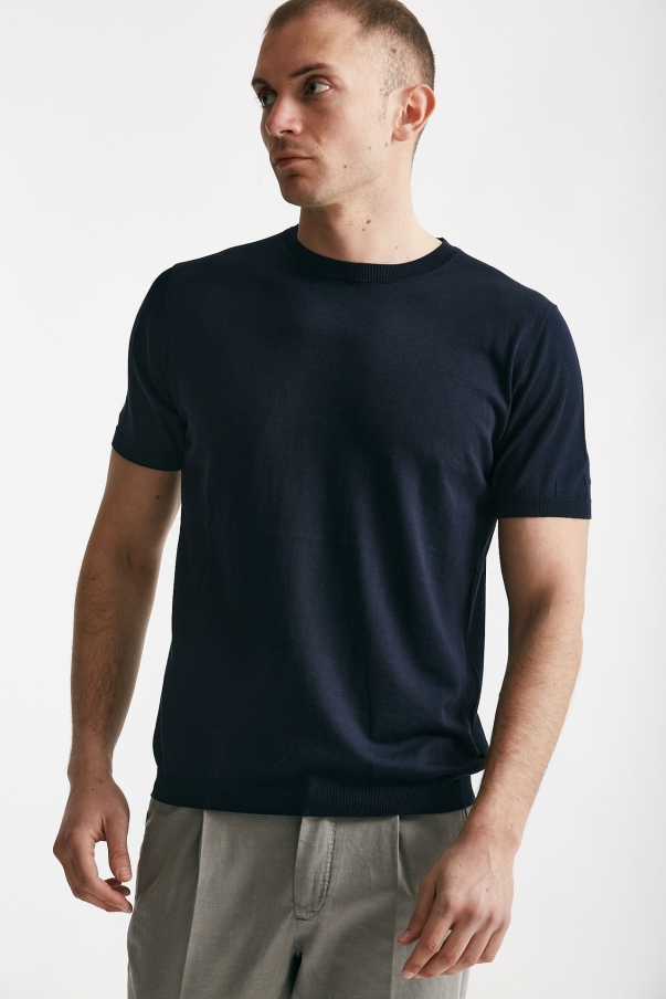 T shirt in seta e cotone blu