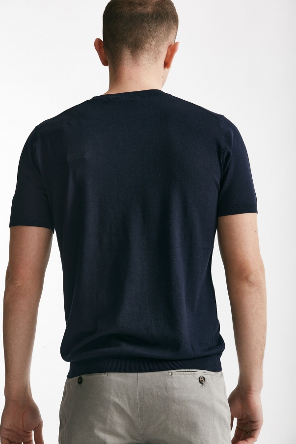 T shirt in seta e cotone blu