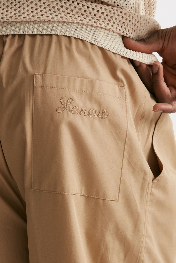 Pantalone gamba ampia in cotone beige 