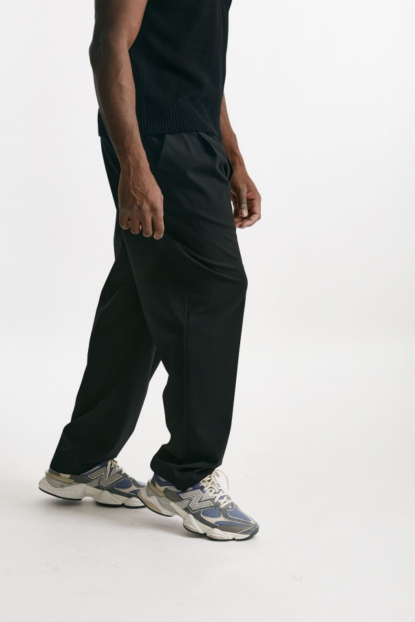 Pantalone gamba ampia in lana stretch nero