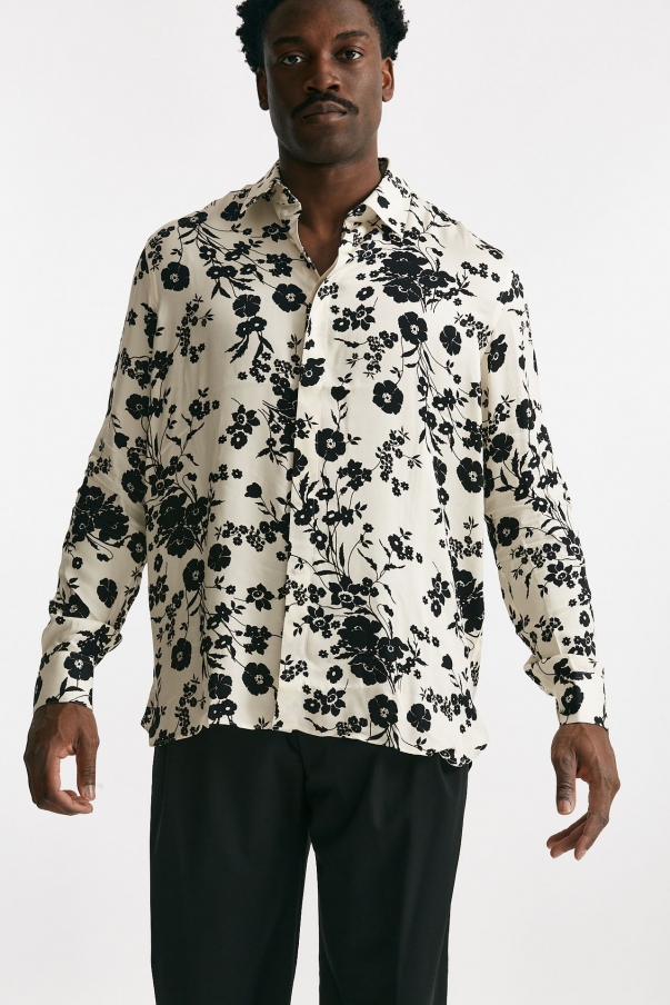 Camicia in viscosa fantasia bianco e nero