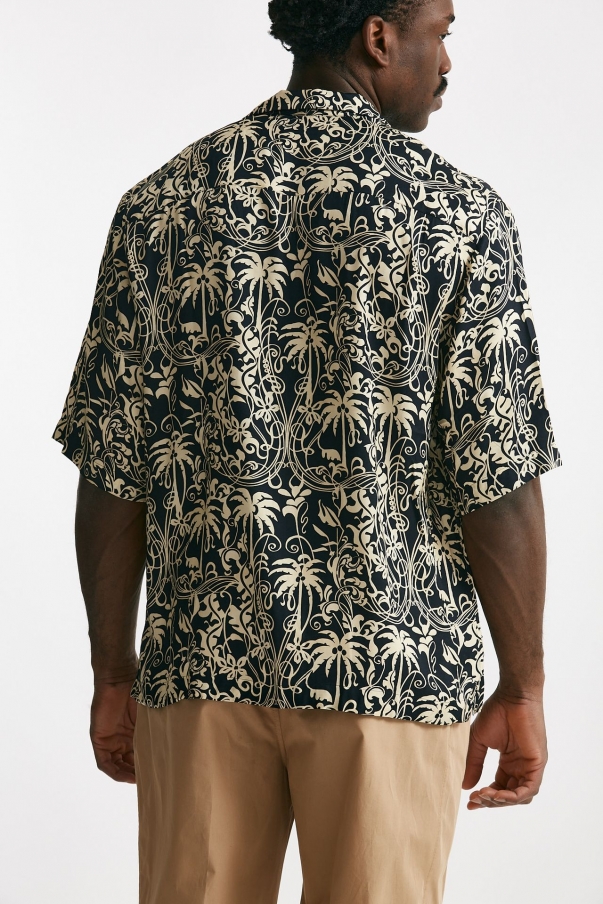 Camicia in viscosa fantasia blu e panna