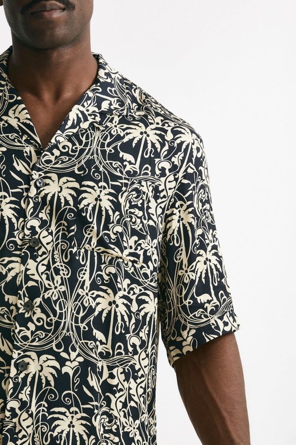 Camicia in viscosa fantasia blu e panna