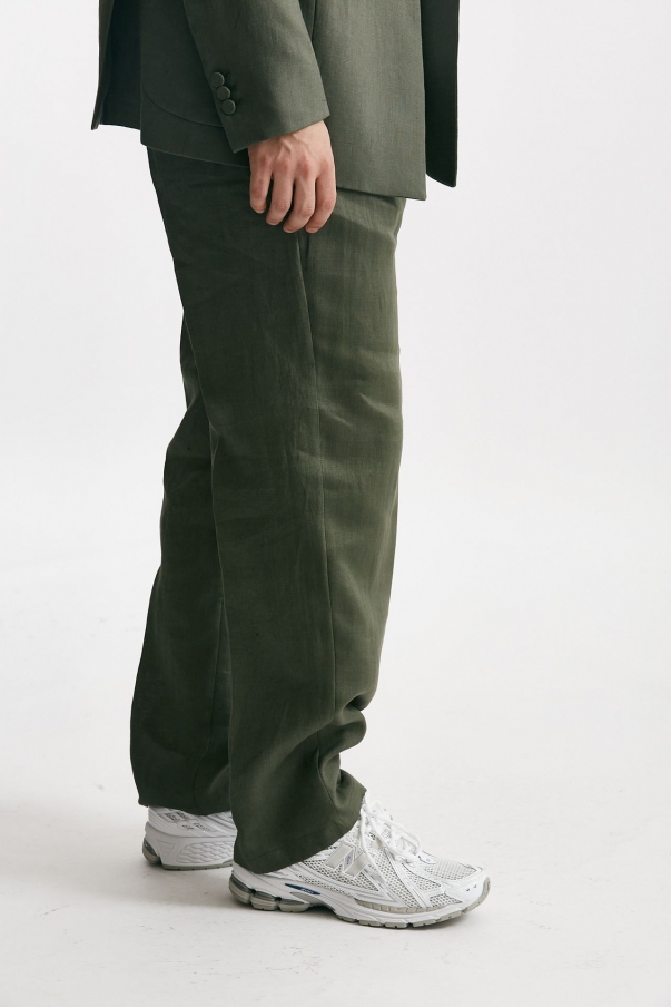 Pantalone gamba ampia in lino verde