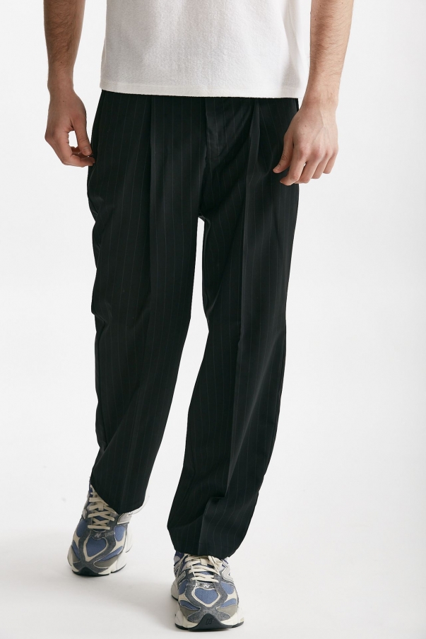 Pantalone poliestere e lana stretch Gessato nero
