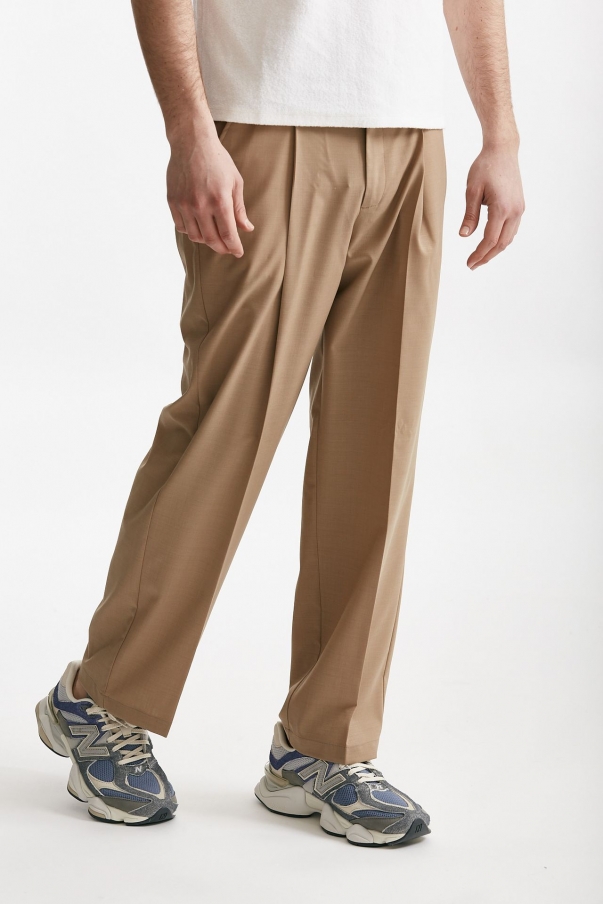 Pantalone poliestere e lana stretch beige