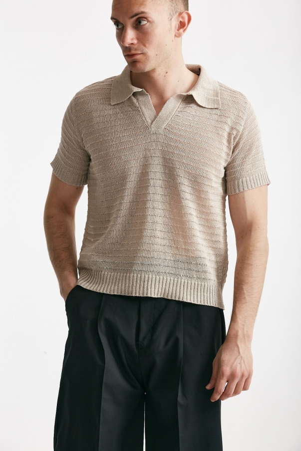 Polo in maglia lino poliammide tortora  