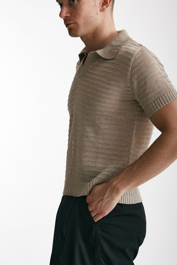 Polo in maglia lino poliammide tortora  