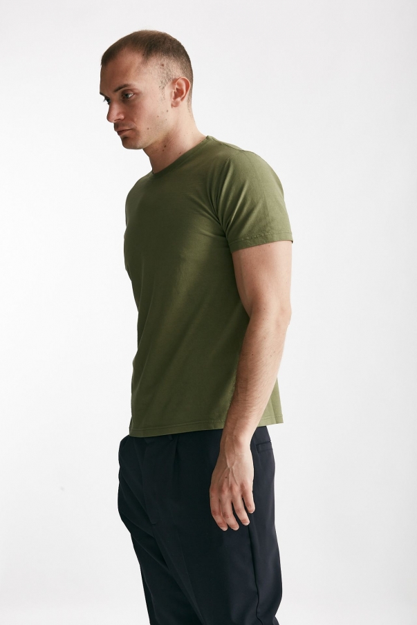 T shirt in cotone verde militare