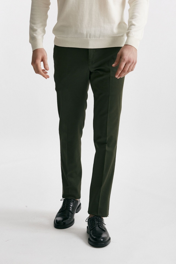 Pantalone in cotone lavato stretch SLIM FIT verdone
