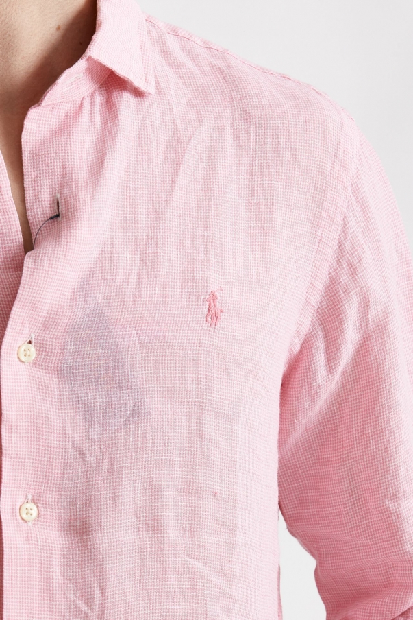 Camicia in lino rosa micro fantasia