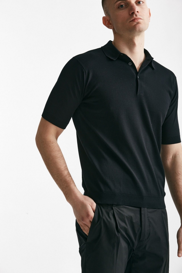 Polo REID in cotone sea island nero 