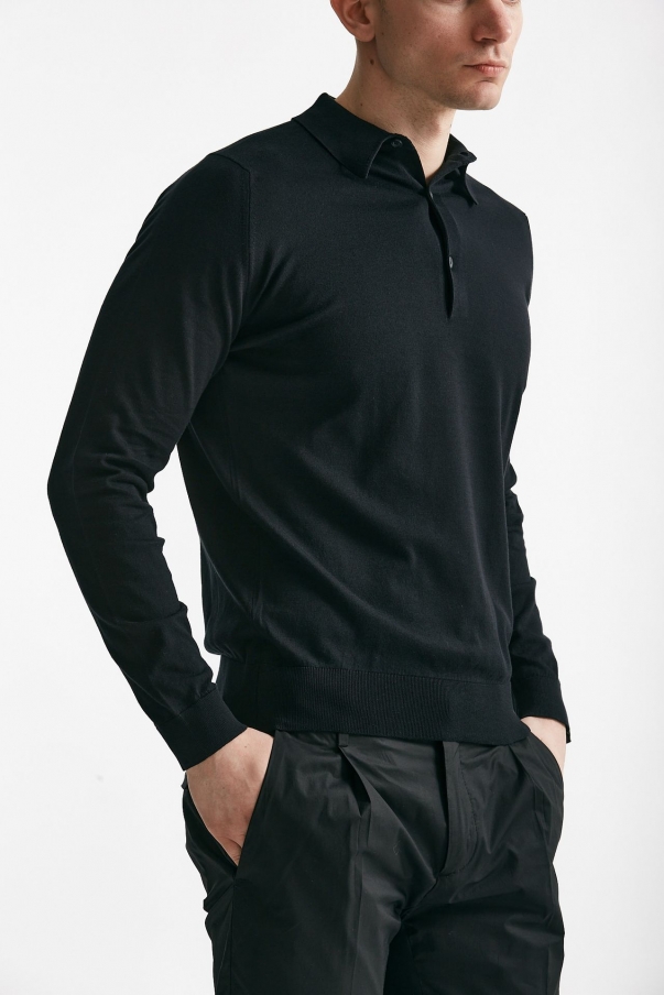 Polo BRADWELL in cotone sea island nero 