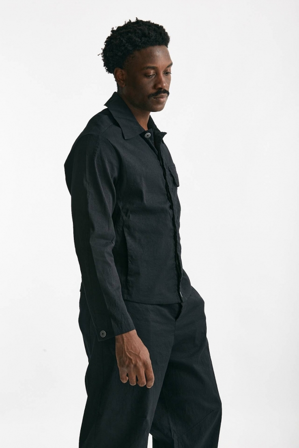 Overshirt in lino cotone e poliestere nero