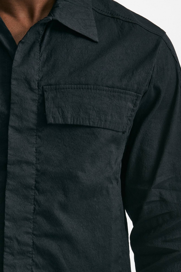 Overshirt in lino cotone e poliestere nero