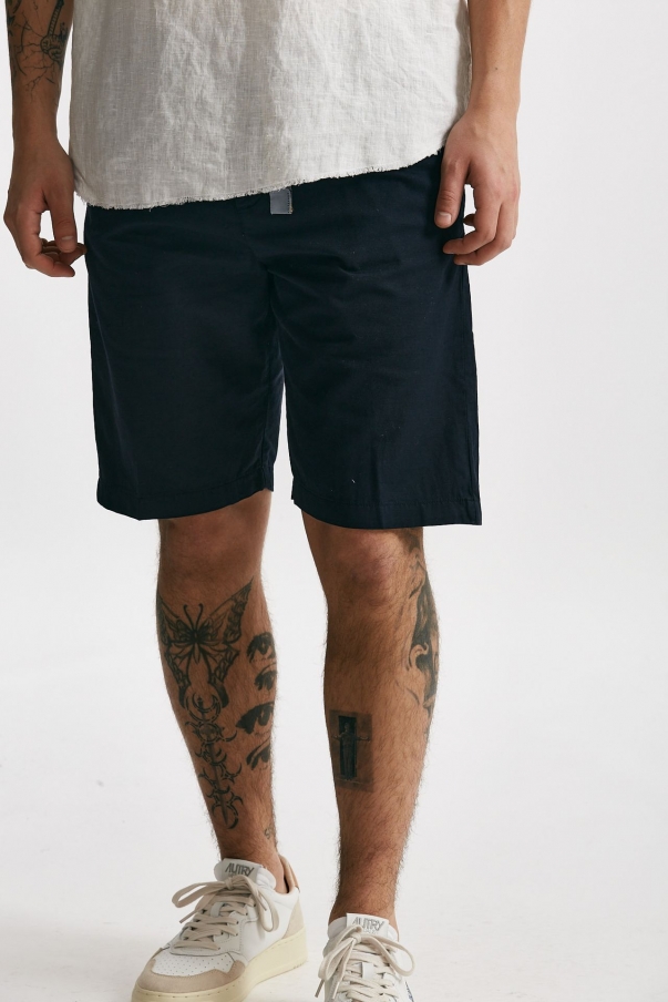 Bermuda in cotone e lino stretch blu