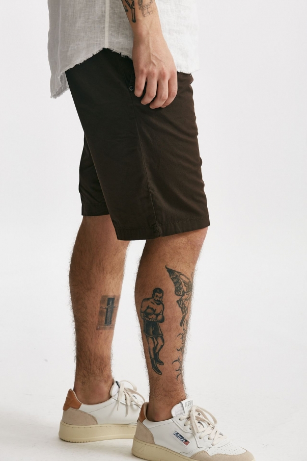 Bermuda in cotone e lino stretch marrone