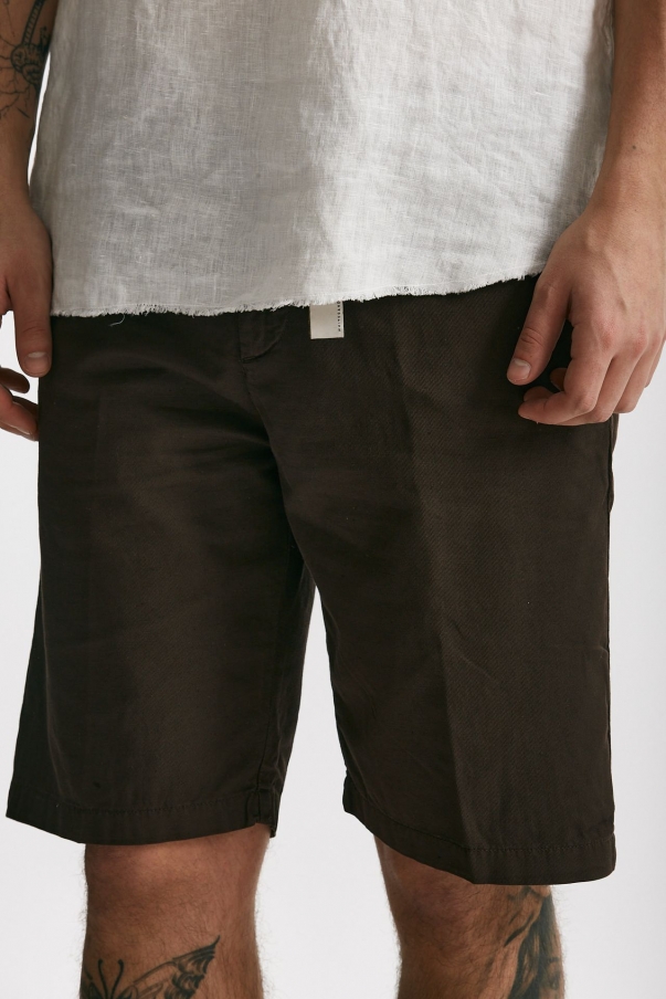 Bermuda in cotone e lino stretch marrone