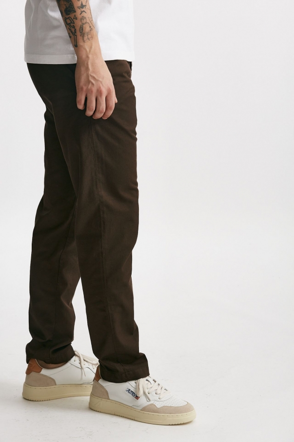 Pantalone in cotone e lino stretch marrone