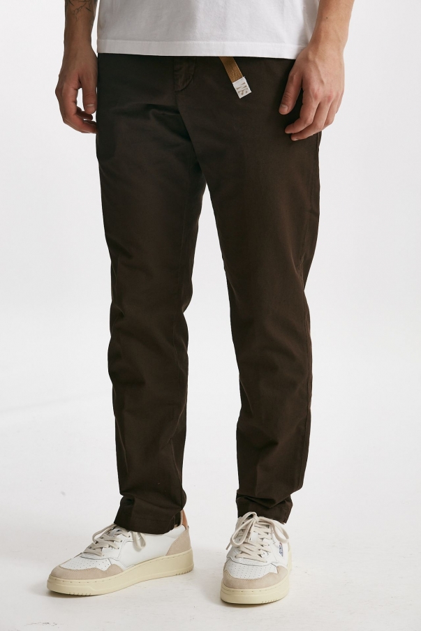 Pantalone in cotone e lino stretch marrone