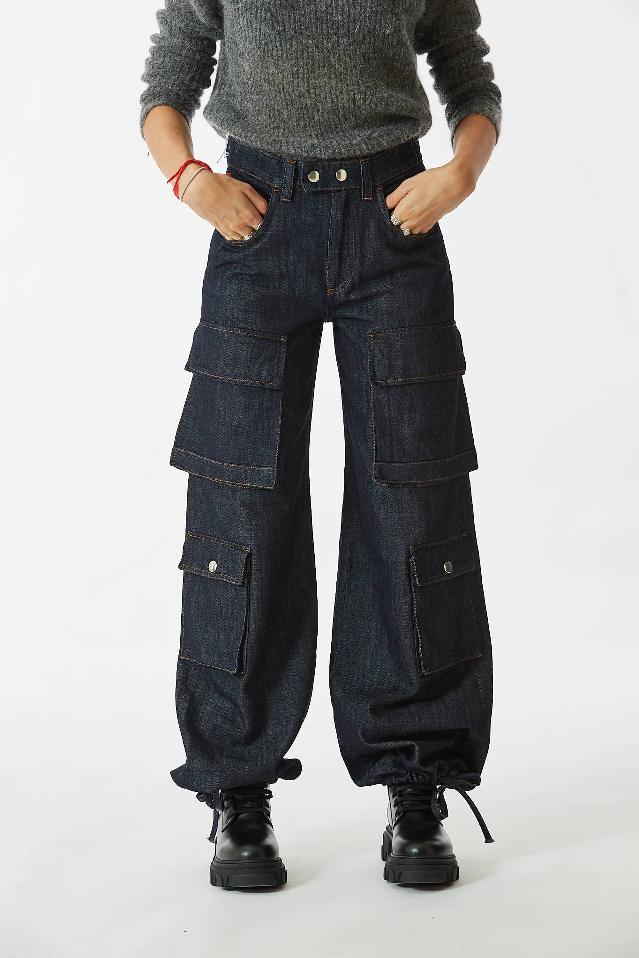 Jeans cargo DUCENT denim scuro 