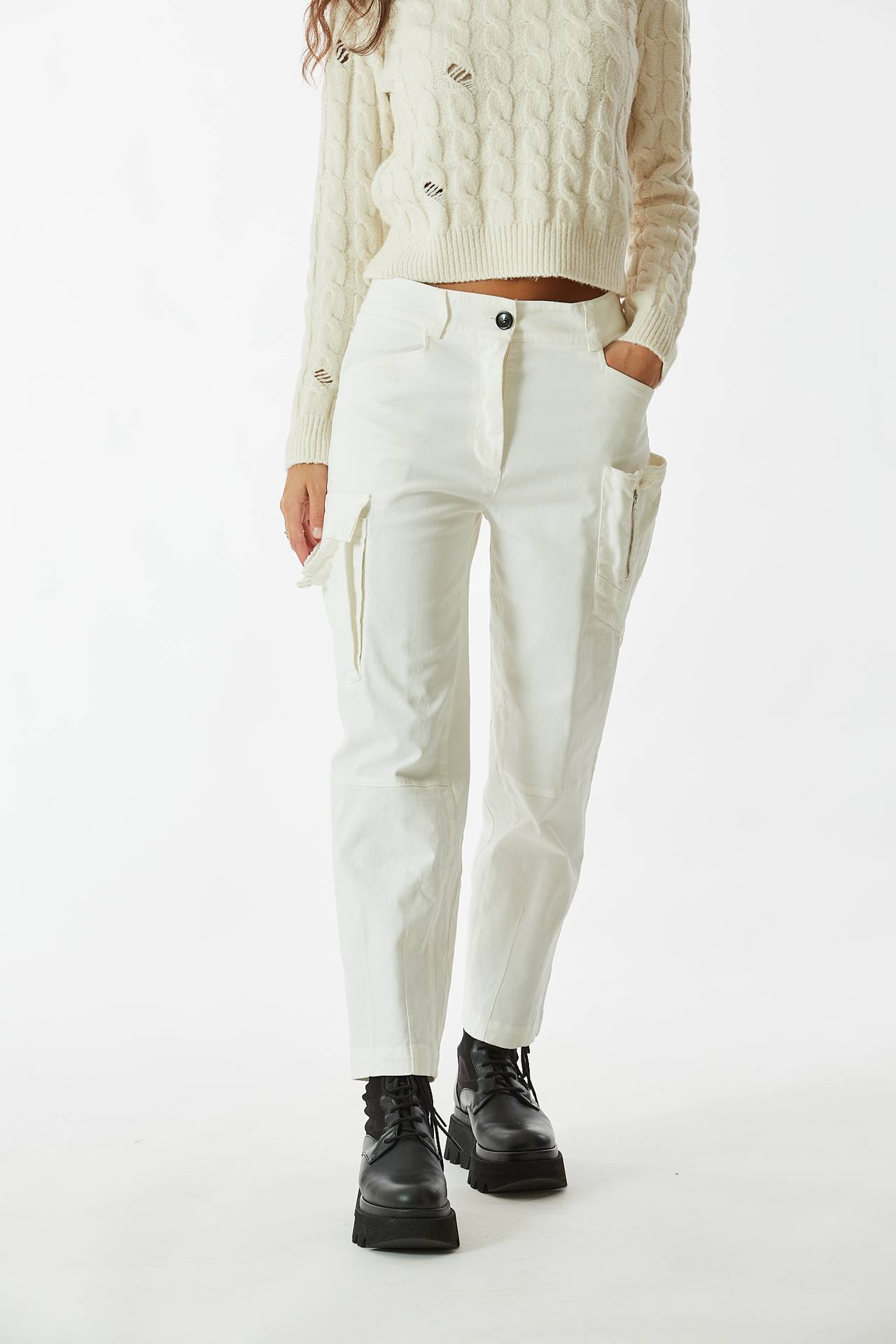 Pantalone cargo bianco