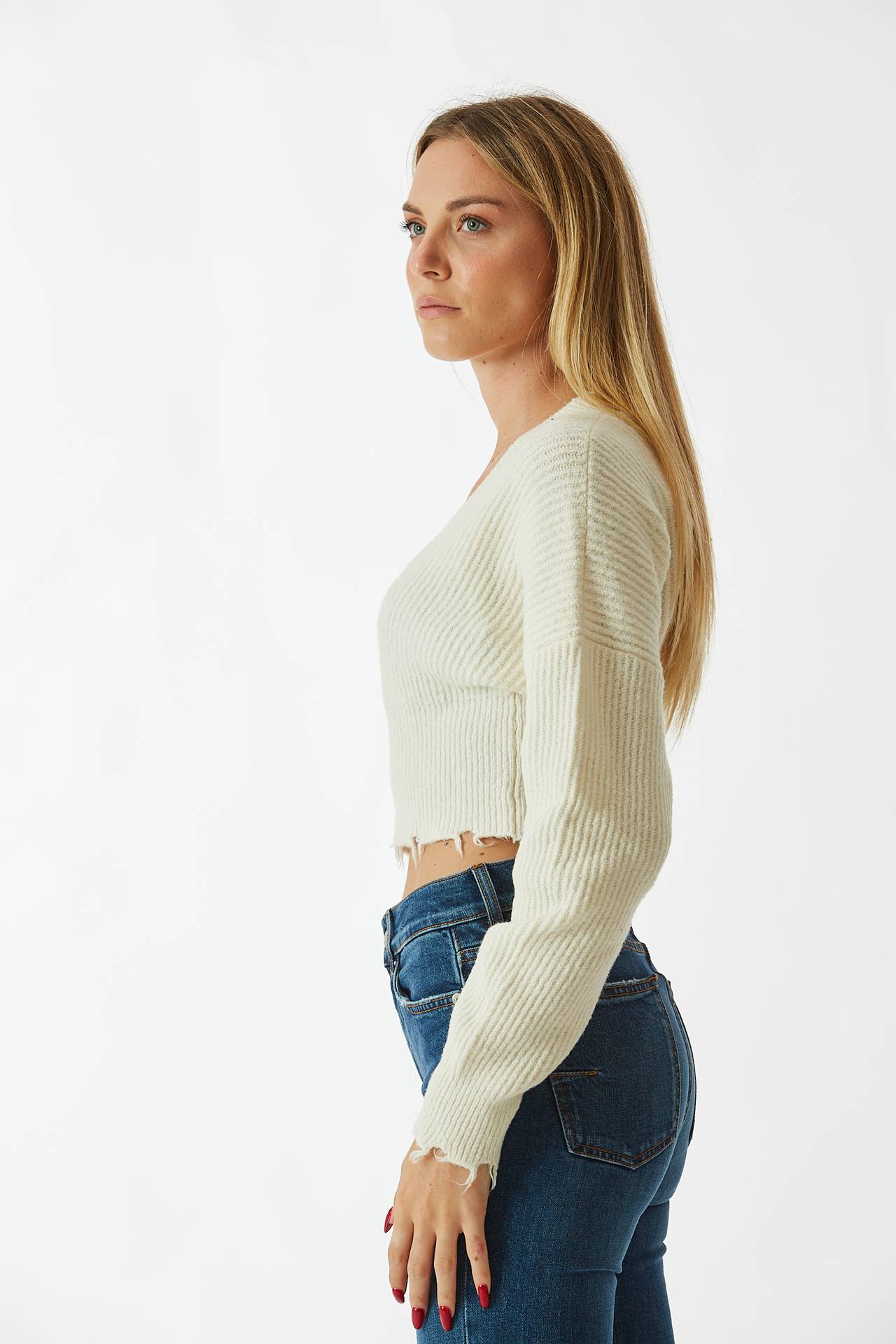 Maglia crop panna