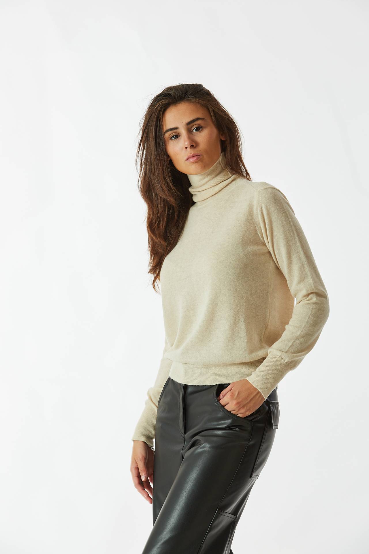 Maglia dolcevita beige chiaro