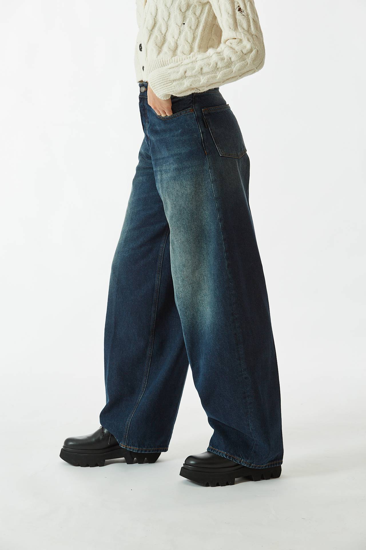Jeans wide leg BATHANY denim scuro