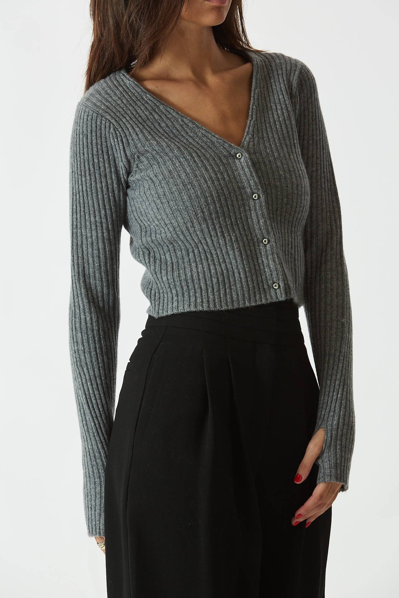 Cardigan crop grigio