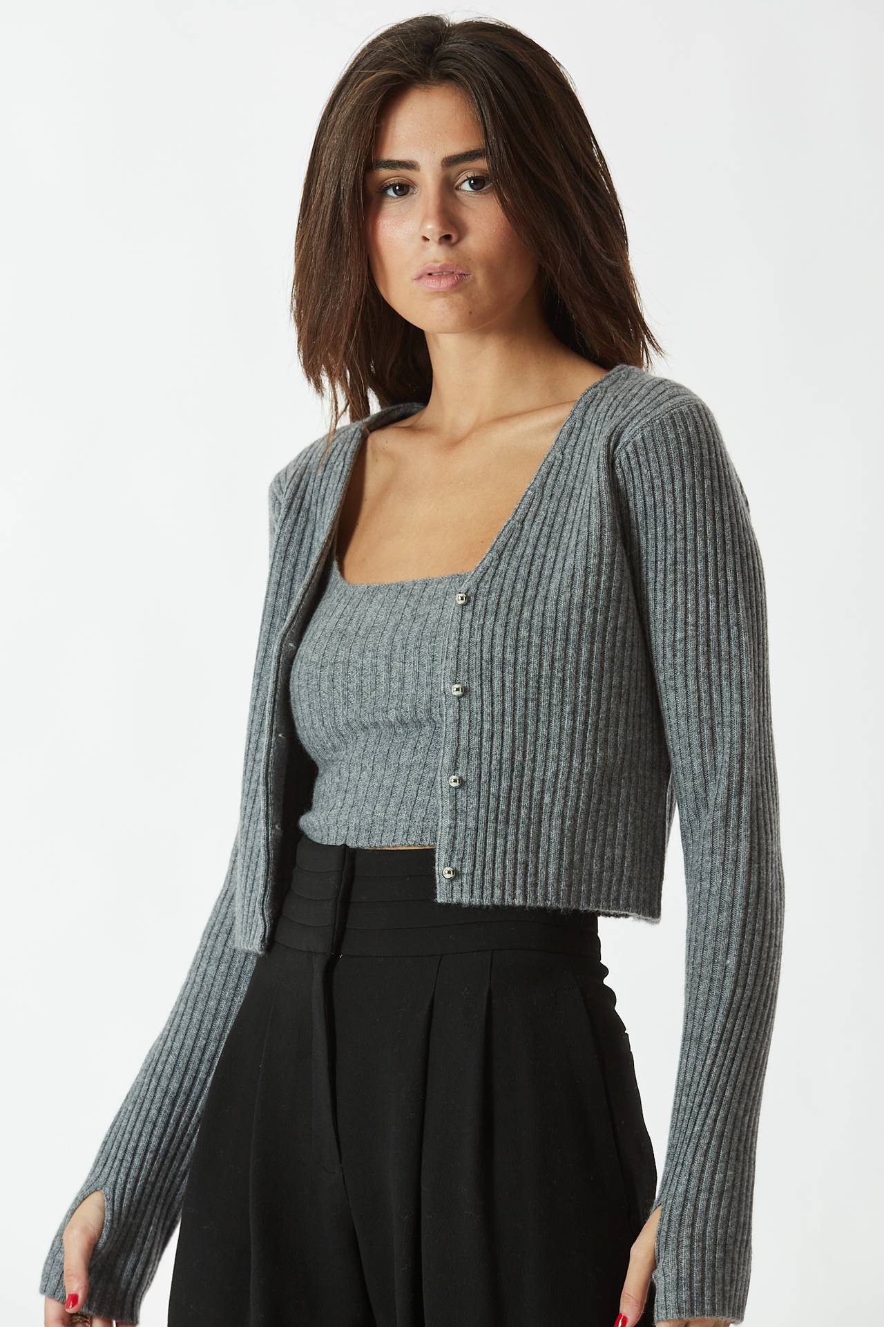 Cardigan crop grigio