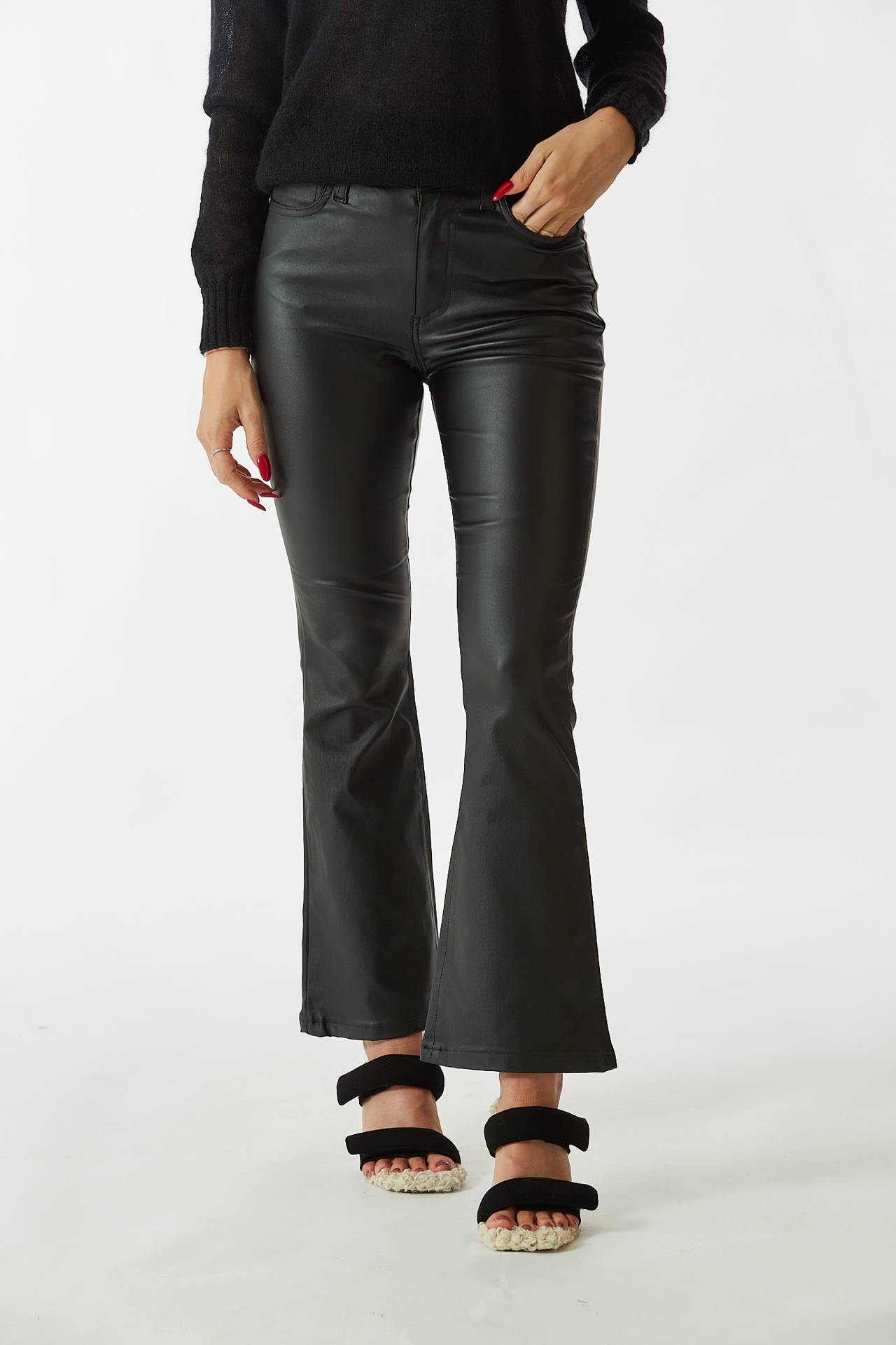 Pantalone ecopelle nero