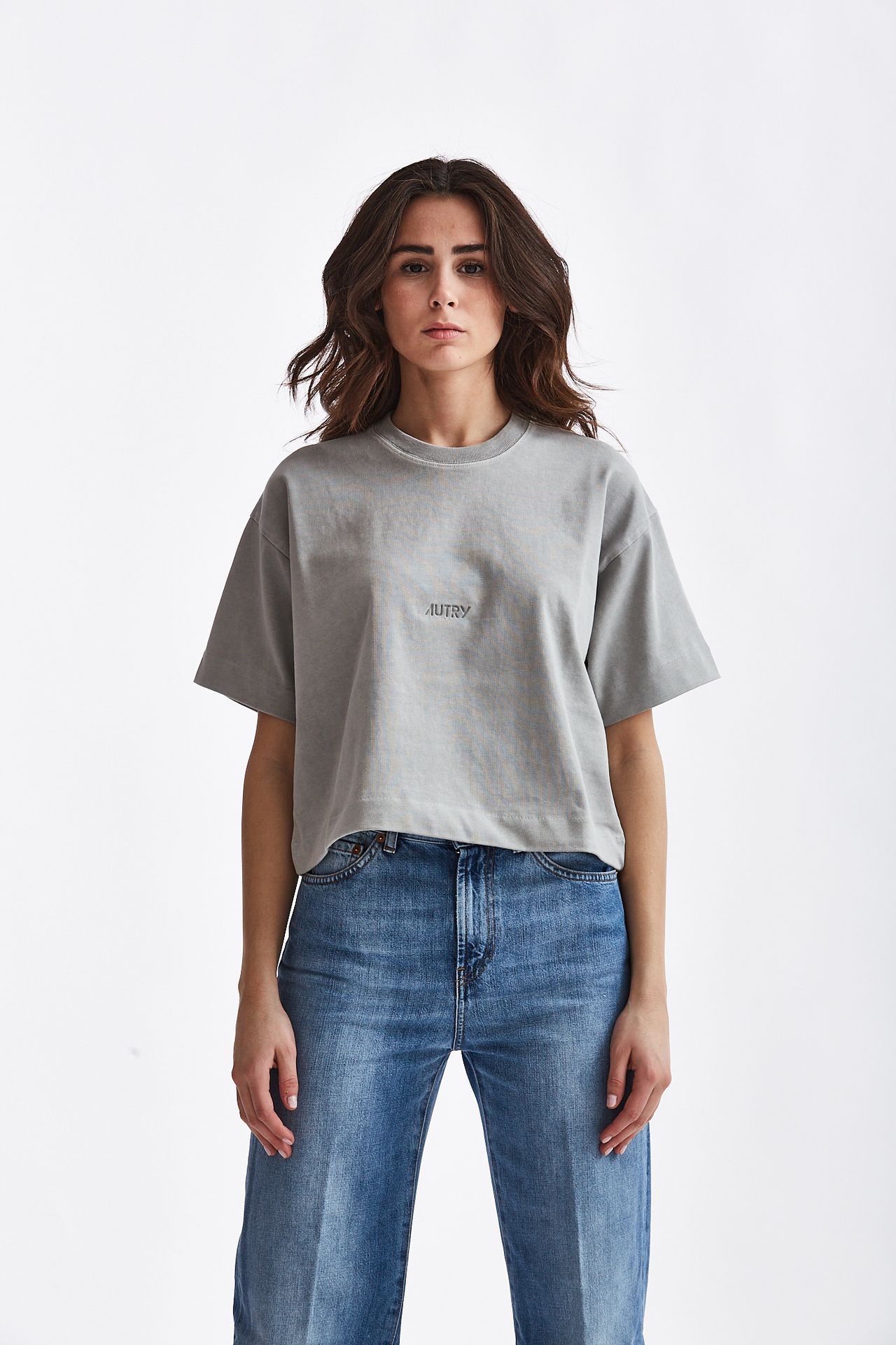 T-shirt in cotone grigio slavato