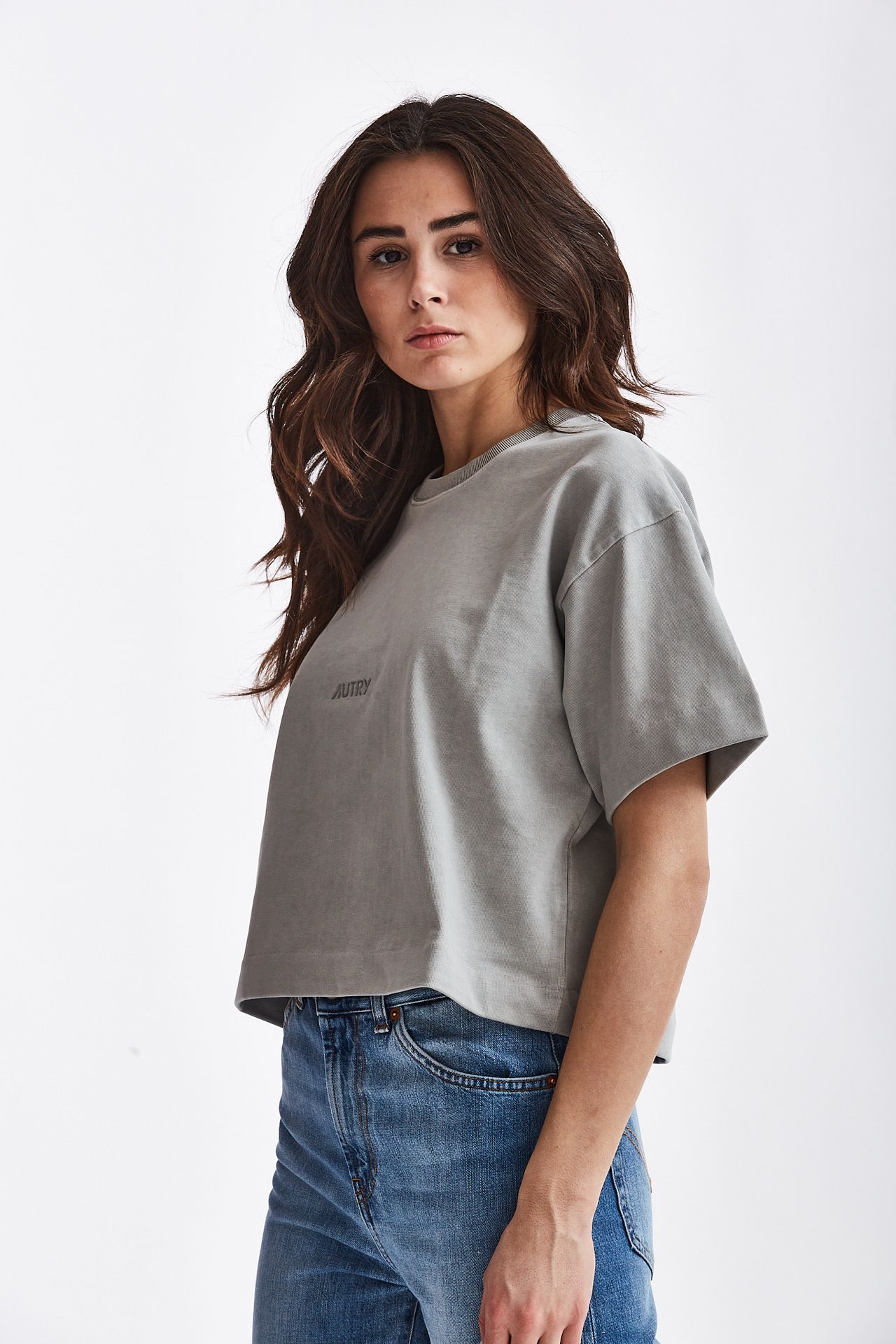 T-shirt in cotone grigio slavato