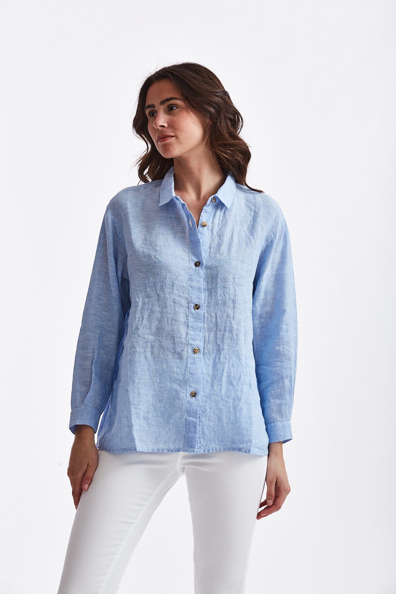 Camicia in lino azzurro