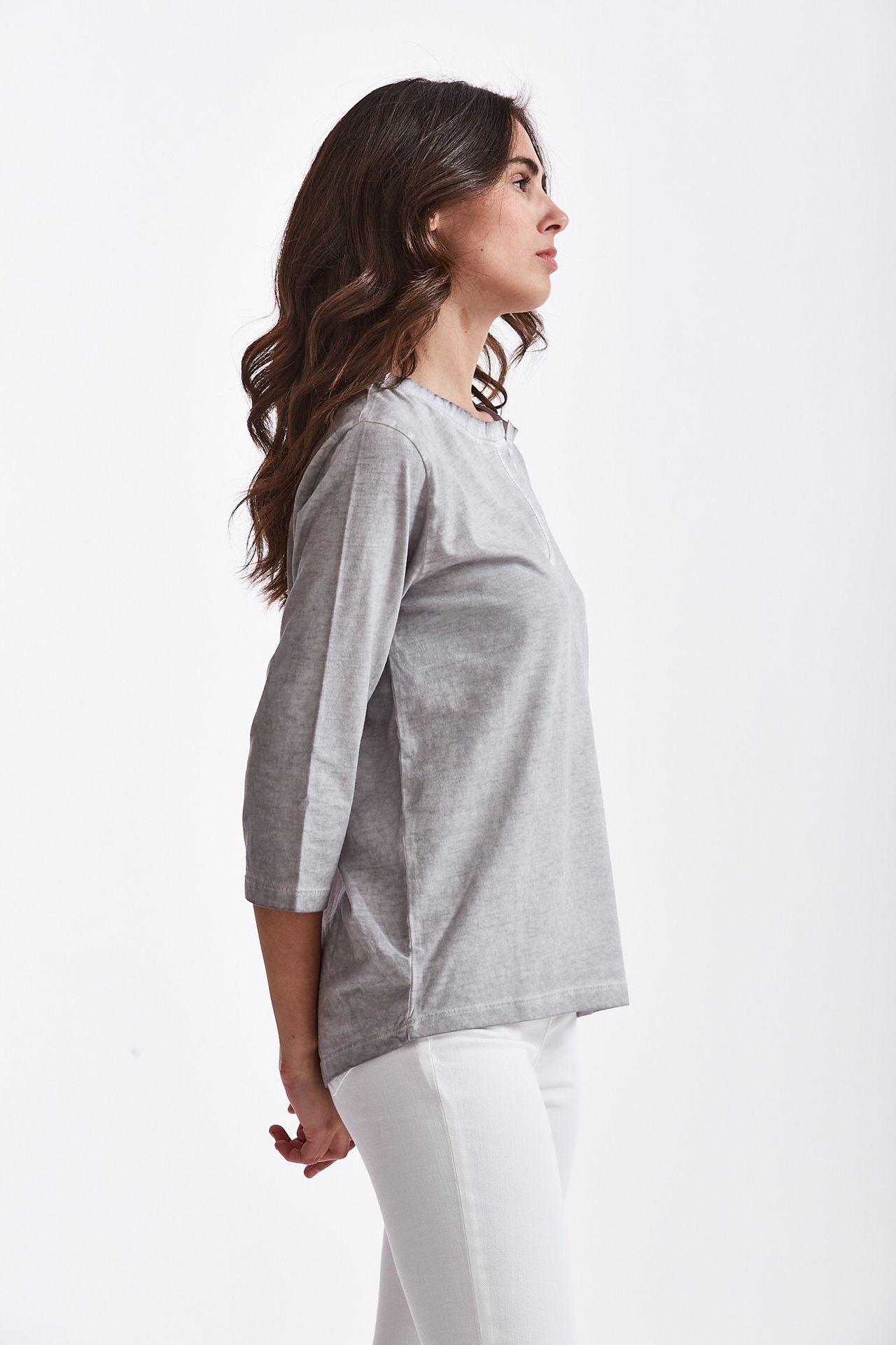 T-shirt serafino in cotone grigio