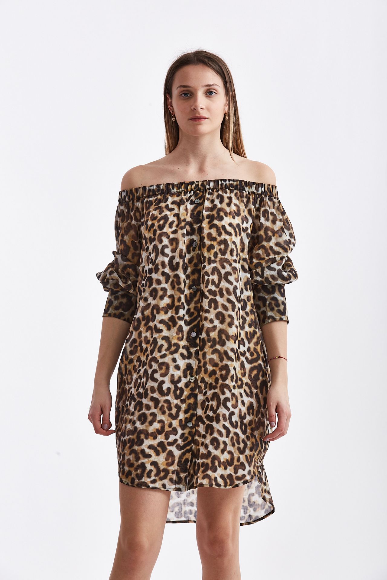 Abito corto WARING in cotone animalier