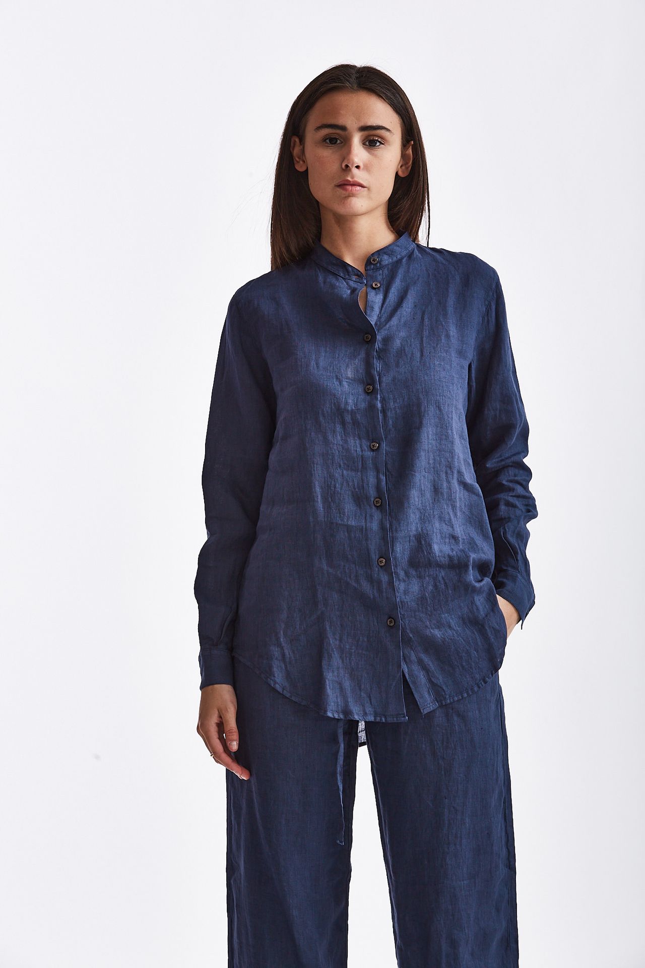 Camicia in lino blu