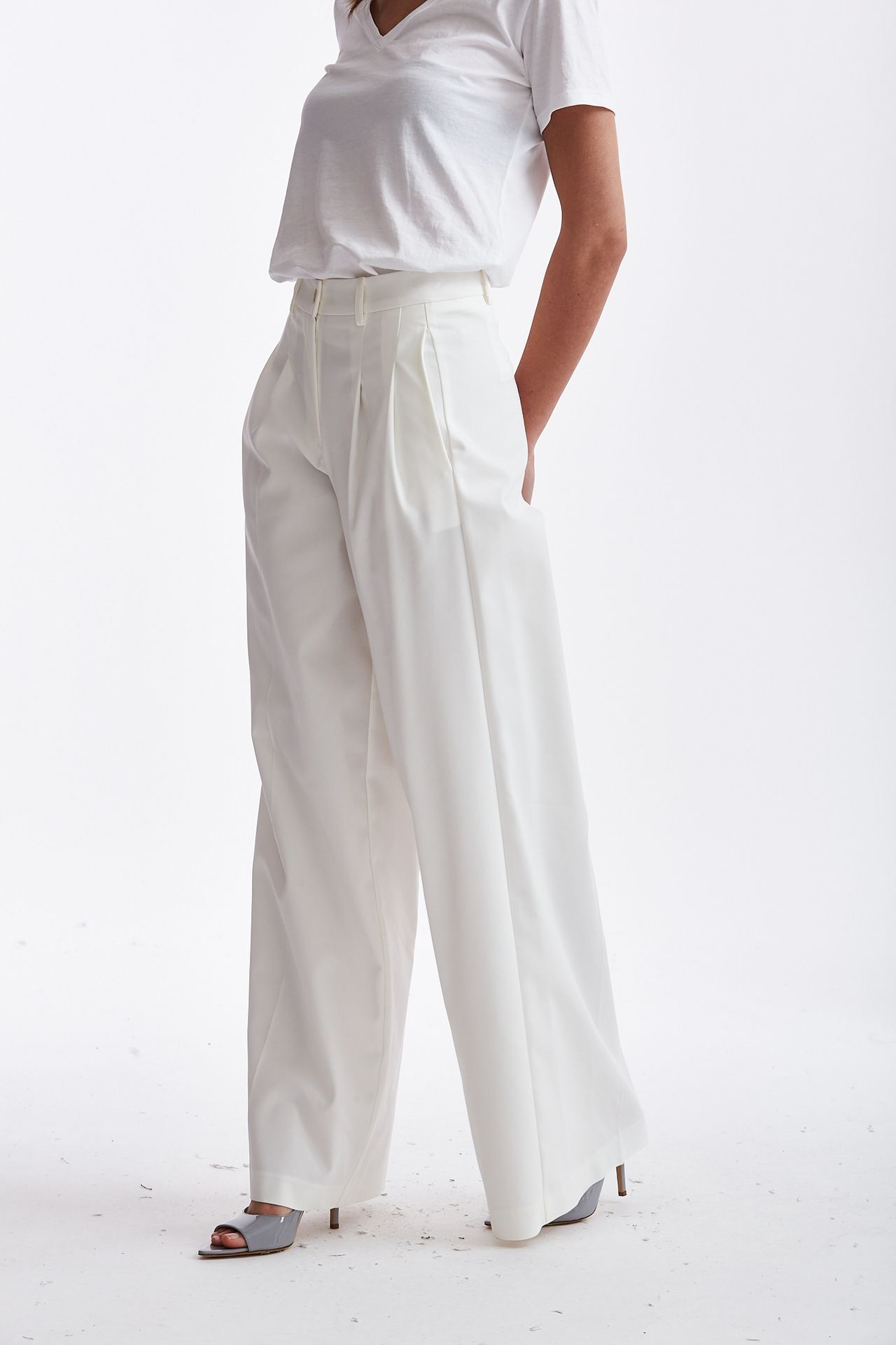Pantalone vita alta pinces bianco