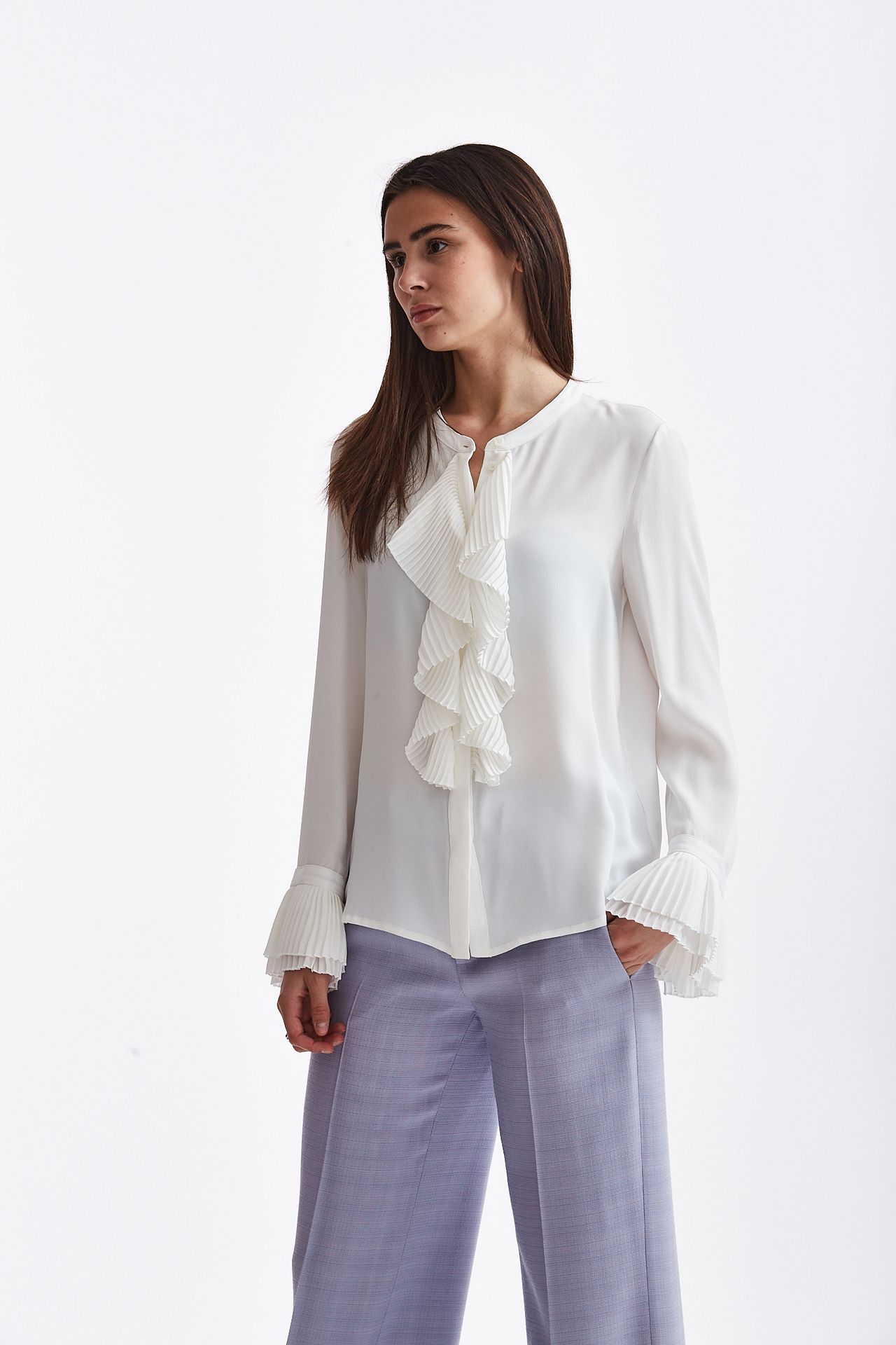 Camicia in seta plissè bianco