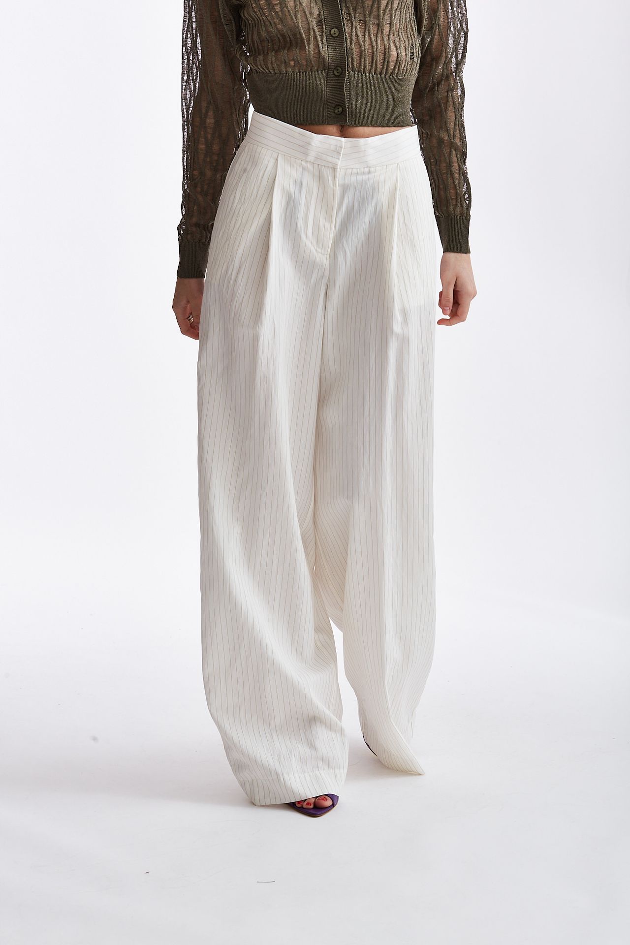 Pantalone gessato bianco