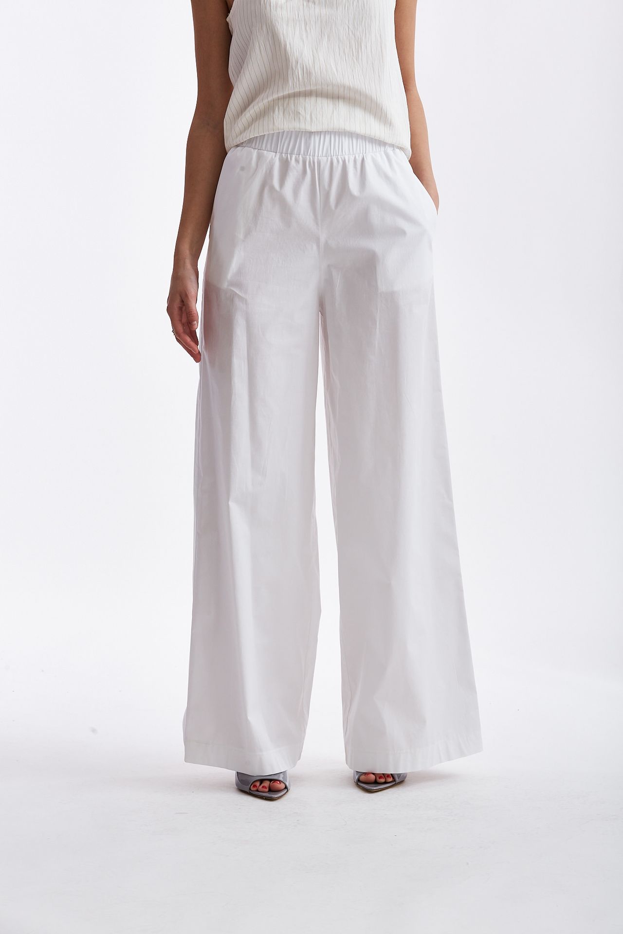 Pantalone ampio in popeline bianco