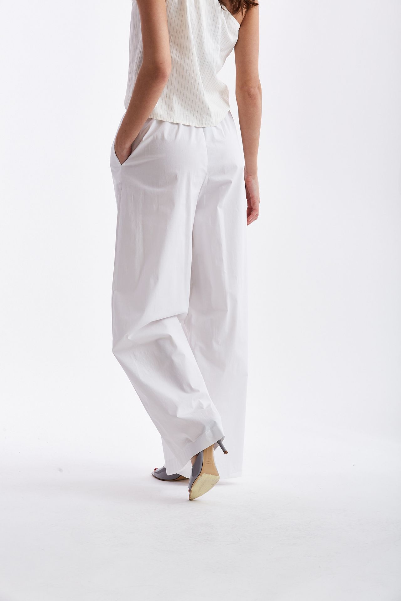 Pantalone ampio in popeline bianco