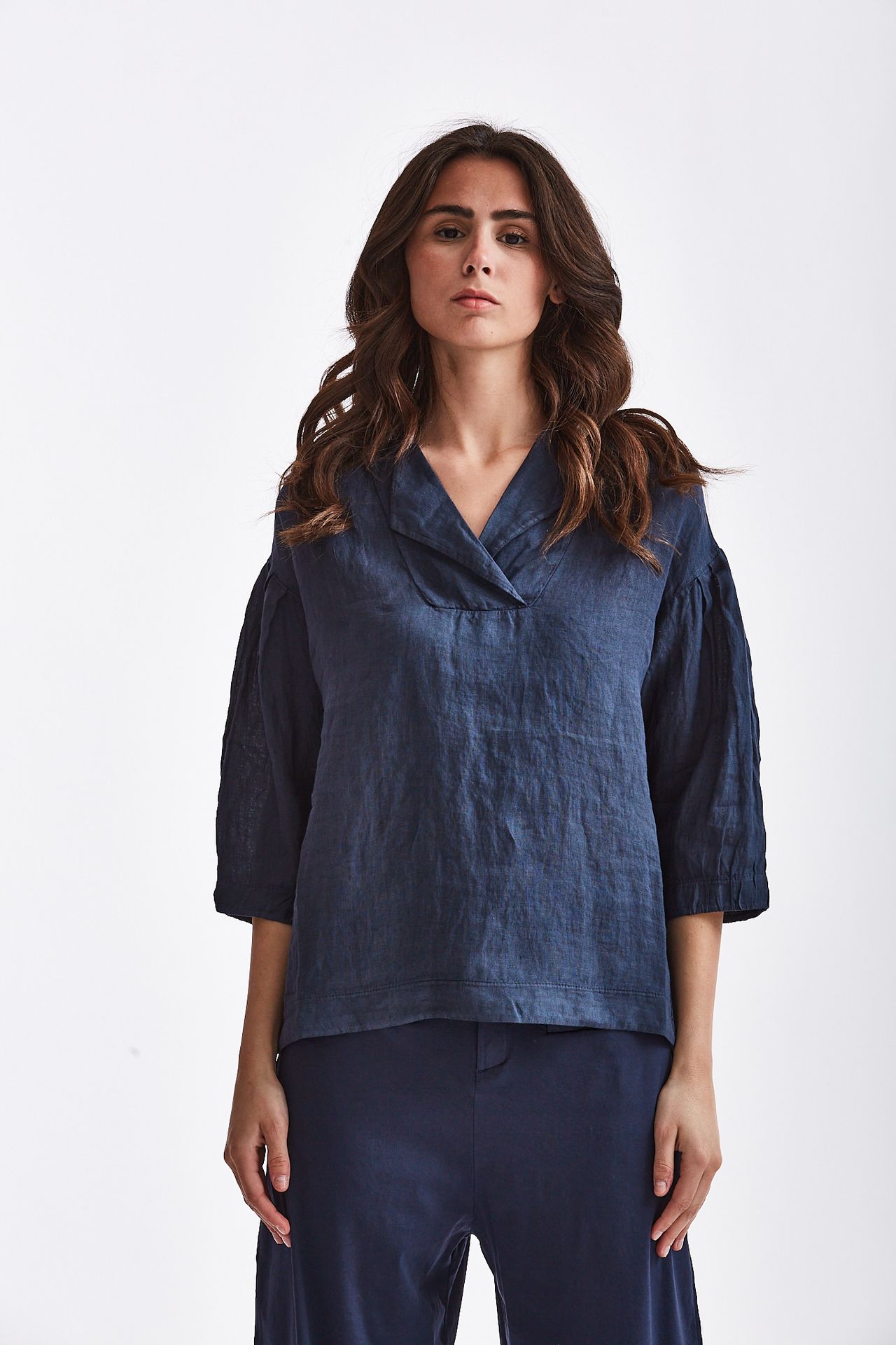 Camicia in lino blu